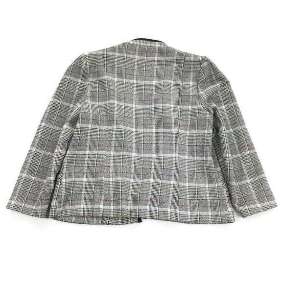 Vintage 1970s Marty Gutmacher Houndstooth Plaid Open Front Blazer Jacket L Black - Picture 2 of 6